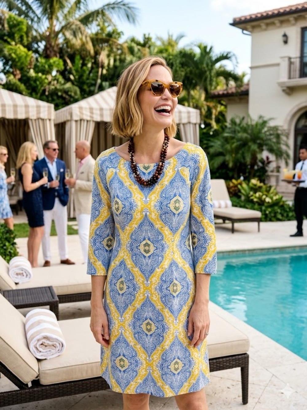J. McLaughlin Blue and Yellow Paisley Print Catalina Cloth Dress in Small